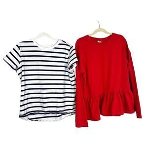 Hanna Anderson Girls T Shirt Bundle sz 12 large Red Cotton Long Sleeve Tee Top